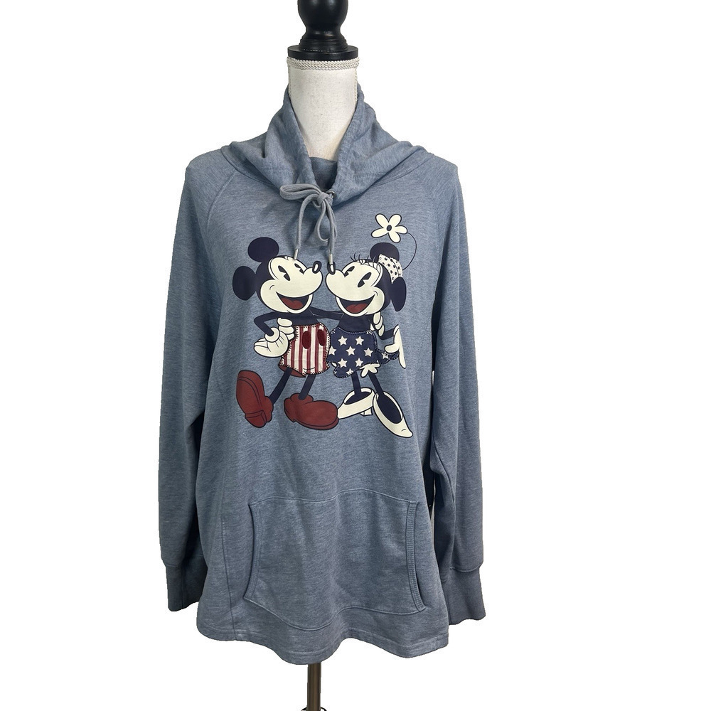 Disney Parks Pullover 1/2 Hoodie sz Extra Large Blue Micky & Minnie 4th of July